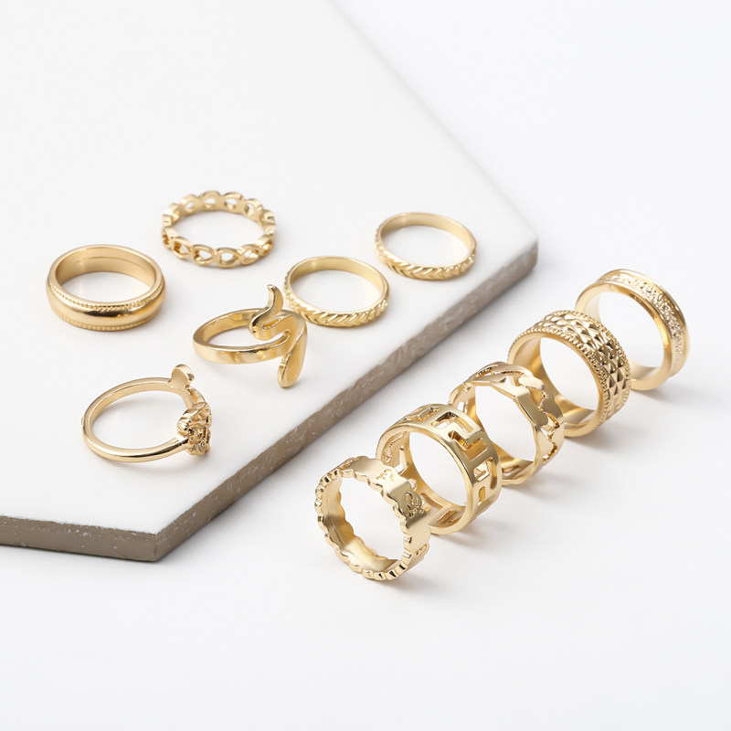 11 RING COMBINATION SET NET CELEBRITY SIMPLE COLD WIND FASHION PERSONALITY EUROPEAN AND AMERICAN DECORATION GIRLFRIENDS GIRLS HIPSTERS