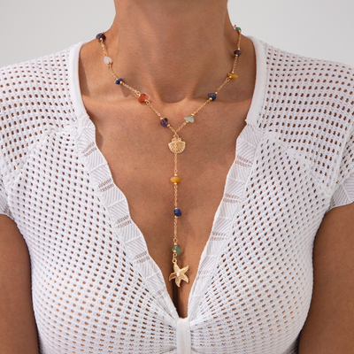 海星扇贝仿松石项链女 欧美新潮时尚性感百搭网红搭配服装Y型颈链