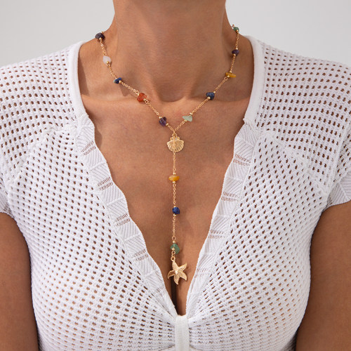 海星扇贝仿松石项链女 欧美新潮时尚性感百搭网红搭配服装Y型颈链