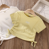 短款 半袖 上衣夏季 女童薄款 洋气韩版 高腰时尚 纯棉中大儿童短袖 T恤