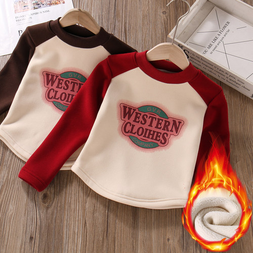 女童T恤加绒上衣秋冬保暖打底衫