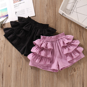 子洋气黑紫色中大童网红蛋糕半身裙裤 女童短裤 夏天裤 外穿薄款 夏季