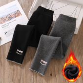 薄绒洋气儿童高腰小女孩一体绒紧身打底裤 女童加绒裤 子外穿秋冬季