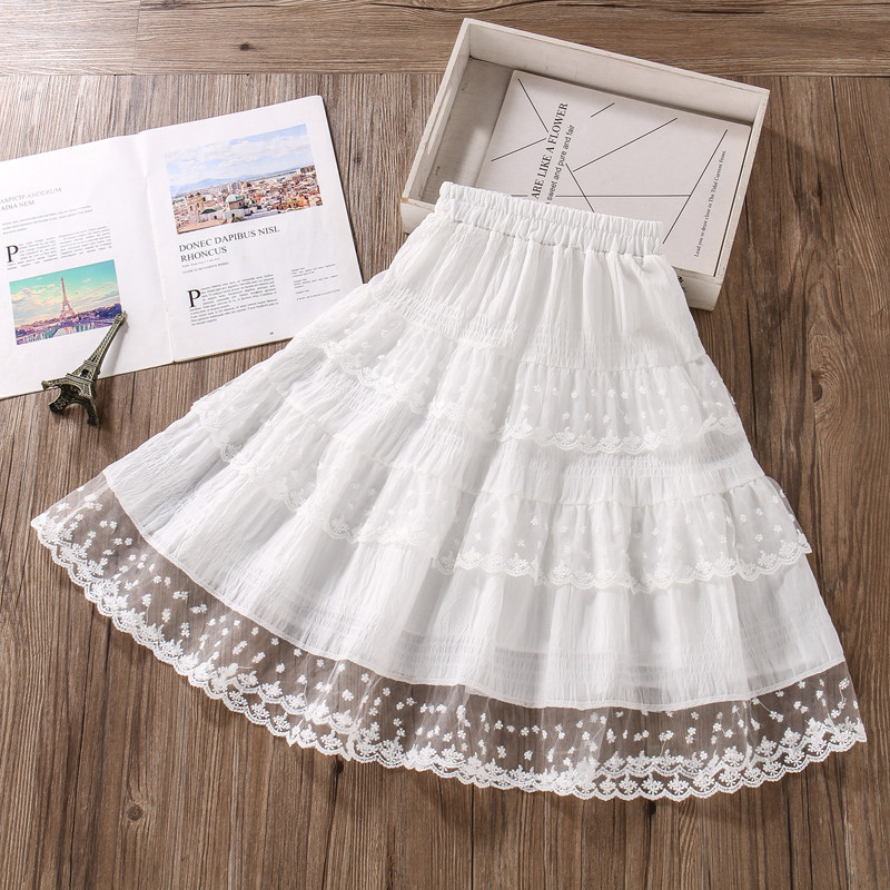 女童半身裙长款夏季洋气绝美小女孩公主蕾丝裙儿童到脚踝白色长裙