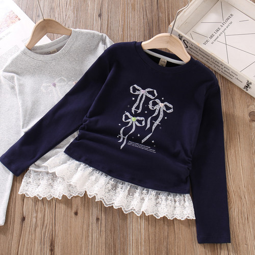 女童长袖t恤春秋纯棉甜美上衣