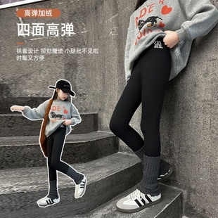 一体绒中大童芭比裤 女童裤 加厚女孩堆堆袜打底裤 鲨鱼裤 子加绒冬季