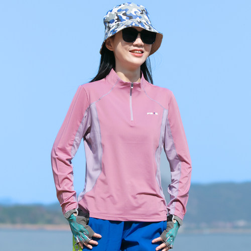 户外速干t恤春秋长袖女式运动跑步修身透气夏季徒步立领速干上衣