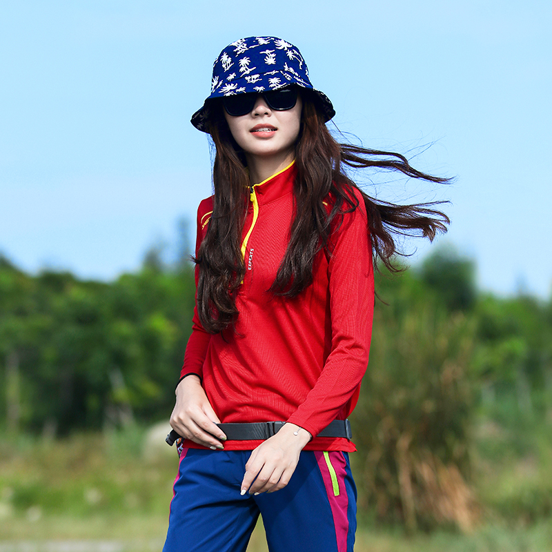 户外速干衣女春夏运动长袖t恤快干吸汗立领显瘦透气徒跑步大码潮