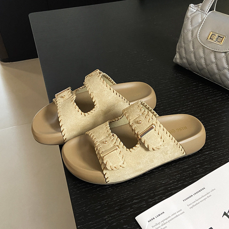 真皮复古扣手缝线厚底踩屎感拖鞋外穿女小码凉拖鞋32小个子增高鞋,女鞋,其他拖鞋,淘宝优惠券,粉丝福利购,淘宝优惠卷