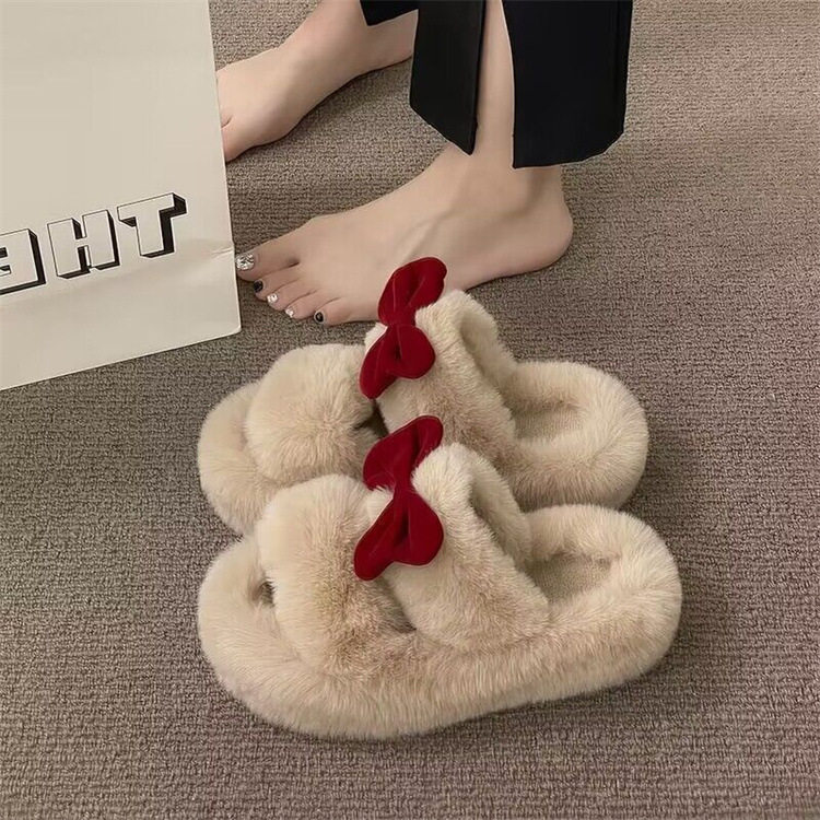 秋冬外穿高级感蝴蝶结棉拖女款图片