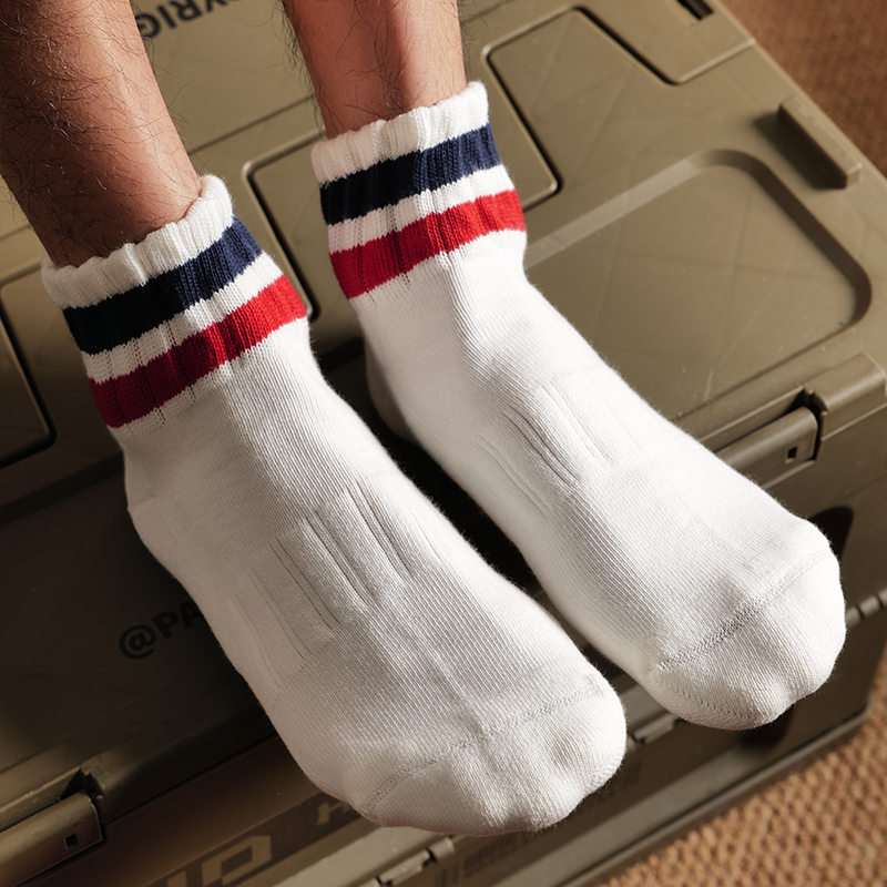 【10A抗菌防臭 毛巾底 无骨缝头】男士条纹运动袜毛圈低帮短袜潮