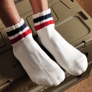 男士 无骨缝头 条纹运动袜毛圈低帮短袜cityboy潮流棉袜 毛巾底