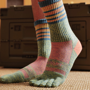 10A抗菌防臭毛巾底五指袜男款纯棉高帮跑步袜健身户外登山运动袜