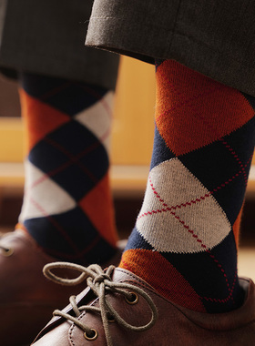 【抗菌防臭】男士菱形几何正装商务袜英伦中筒袜秋冬纯棉高帮长袜