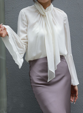 外贸桑蚕丝别致很仙上衣双面穿衬衫女长袖宽松显瘦百搭微瑕福利