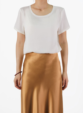 桑蚕丝上衣基础圆领短袖女上衣夏轻奢简约不简单女士