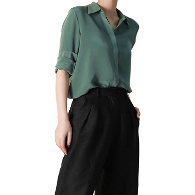 2026新款重磅重绉桑蚕丝长袖衬衣女装真丝衬衫cs2614