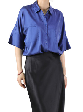 初夏穿搭轻奢珠光感重磅桑蚕丝短袖衬衫宽松女上衣