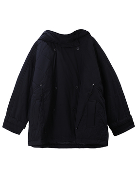 连帽直筒棉服女黑色通勤保暖宽松外套羊驼绒服