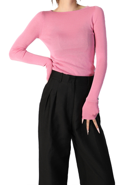 新款圆领羊毛无缝一体女宽松显瘦百搭针织打底衫