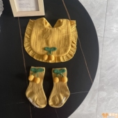 婴儿纱布花边公主围嘴袜子组合宝宝口水巾柔软透气四季 防水吐奶巾