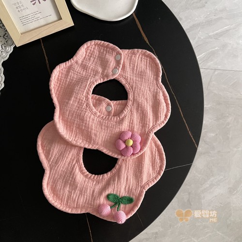 婴儿纯棉口水巾樱桃防水围嘴