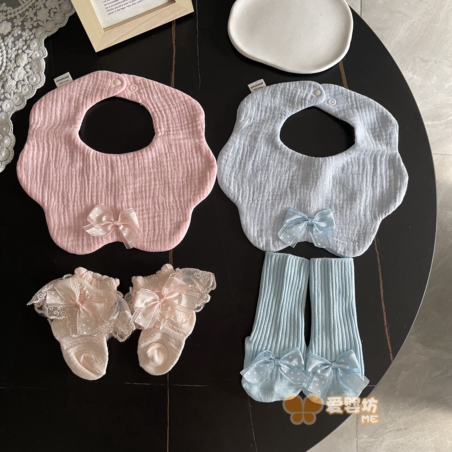 ins原创婴儿棉纱围嘴袜子套装