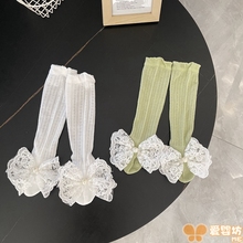 韩国公主蕾丝蝴蝶结婴儿袜子纯棉满月百天宝宝袜女童春夏新生儿袜