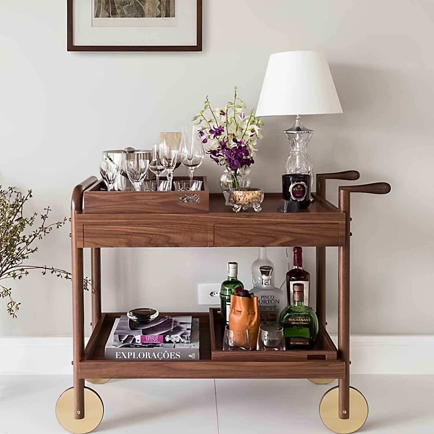 实木移动餐车双层储物小推车客厅餐厅茶水架置物架样板房酒水餐车