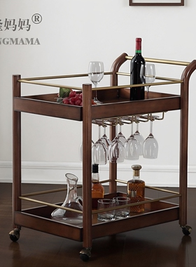 火锅店饮料实木餐车手推车loft酒店酒水商用可移茶水车bar cart车