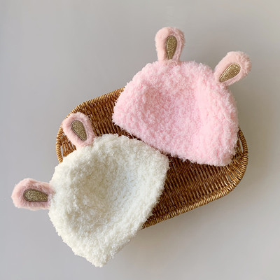 珊瑚绒胎帽手工编织冬季婴儿帽