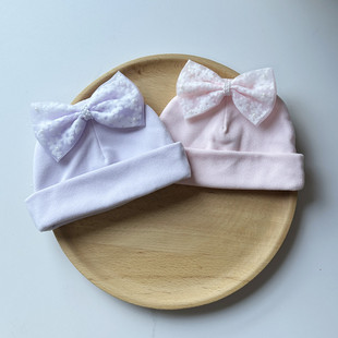 新生婴儿秋冬可爱德绒胎帽子女童宝宝套头柔软蝴蝶结公主保暖双层