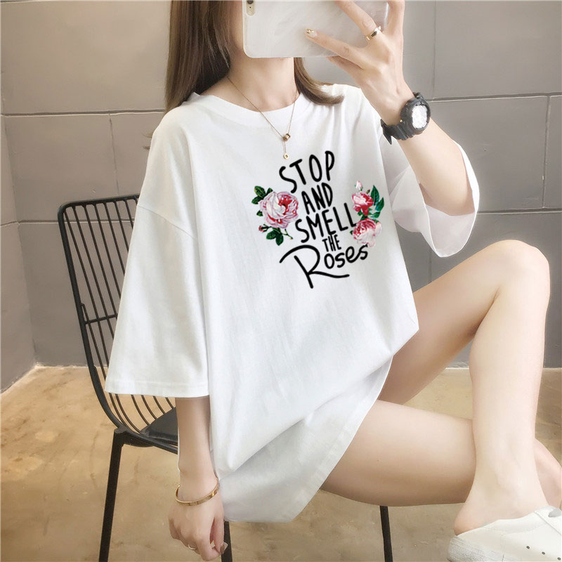 5 colors summer fat mm200kg plus medium length cotton Korean Short Sleeve T-Shirt