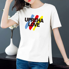 純棉6個顏色大碼圓領開叉短袖t恤女休閒百搭上衣女