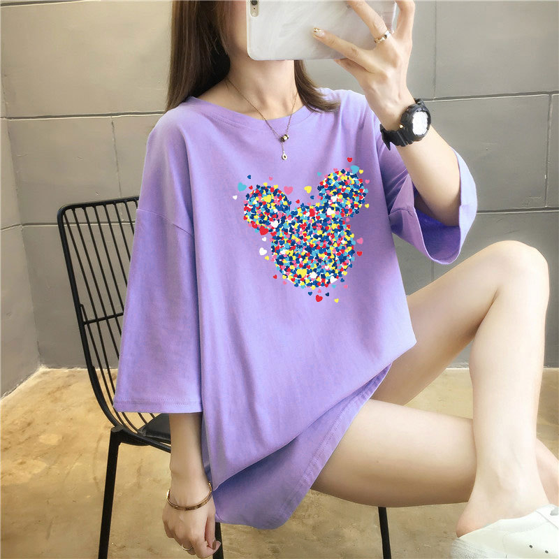 5 colors summer fat mm200kg plus medium length cotton Korean Short Sleeve T-Shirt