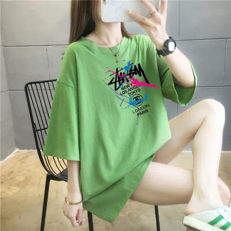 5 colors summer fat mm200kg plus medium length cotton Korean Short Sleeve T-Shirt