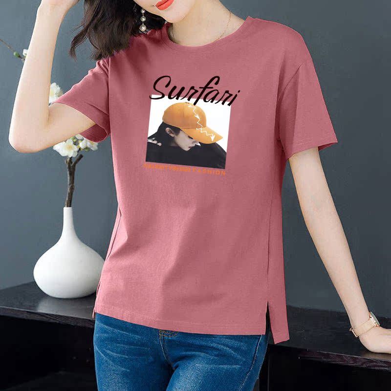 Pure cotton summer 6 colors round neck split short sleeve T-shirt women casual versatile top women