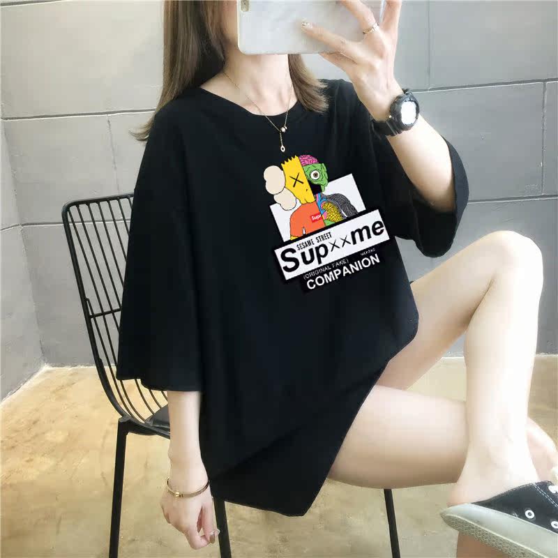 5 colors summer fat mm200kg plus medium length cotton Korean Short Sleeve T-Shirt