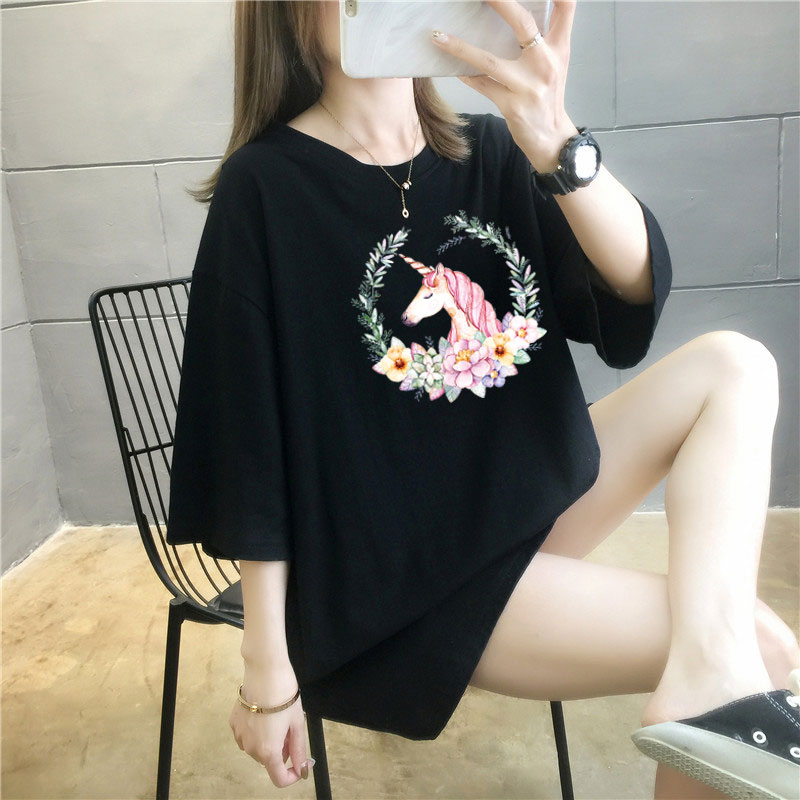 5個顏色夏季胖MM200斤加大碼中長款純棉韓版短袖t恤女