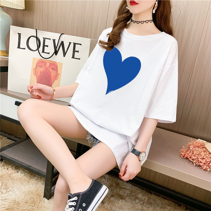 Real shot cotton medium length loose oversize summer dress 9 colors Korean Short Sleeve T-shirt for women