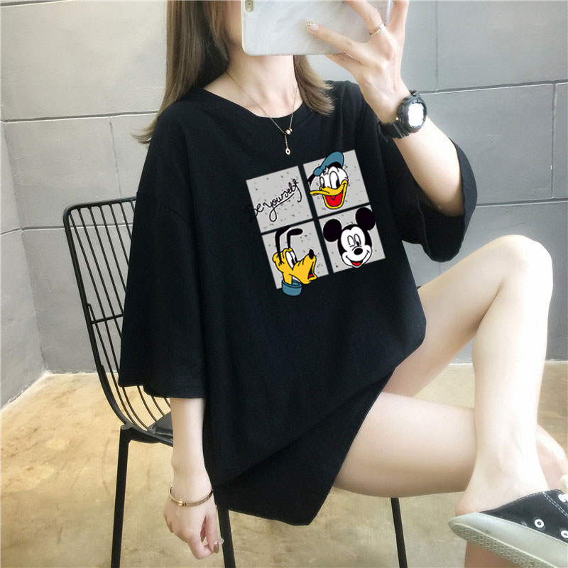 5 colors summer fat mm200kg plus medium length cotton Korean Short Sleeve T-Shirt