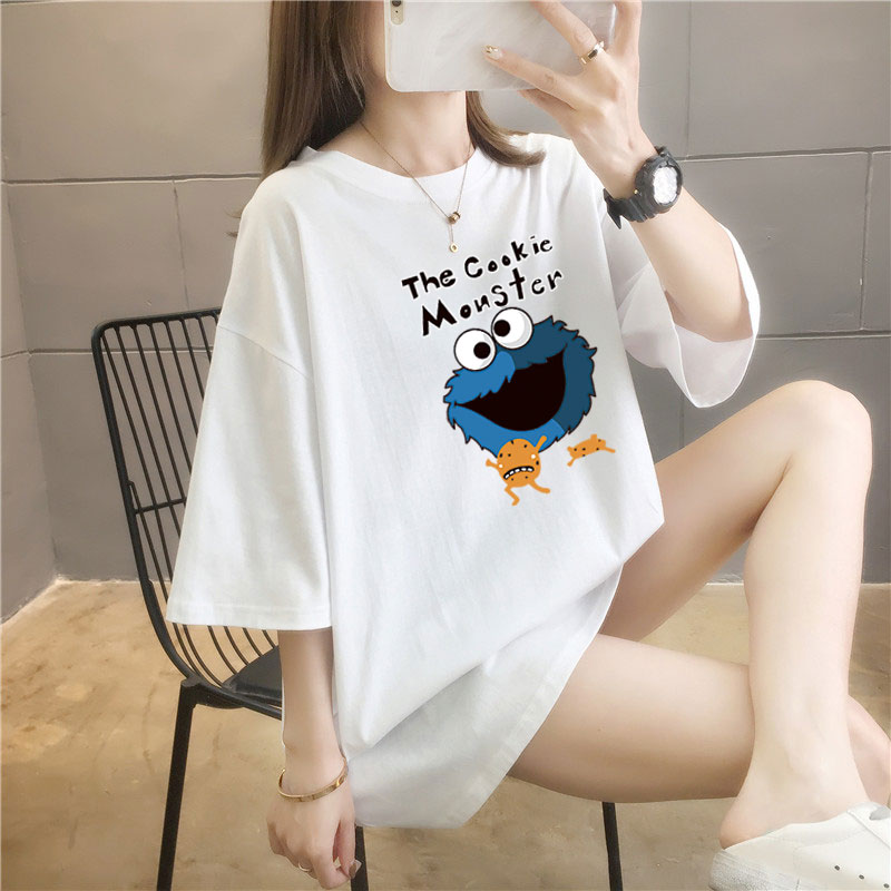 5 colors summer fat mm200kg plus medium length cotton Korean Short Sleeve T-Shirt