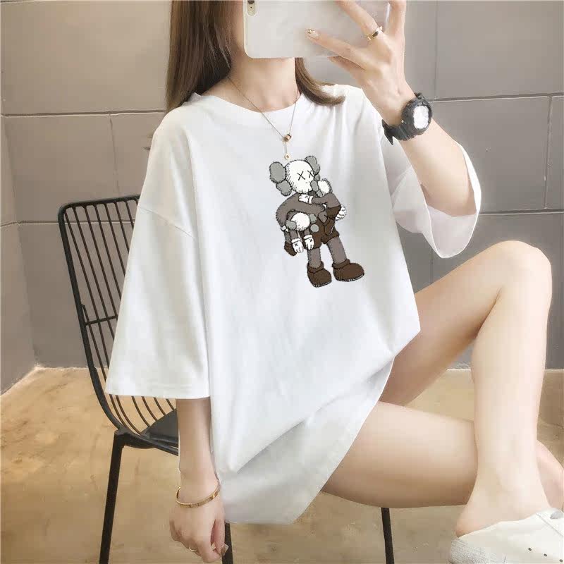 5 colors summer fat mm200kg plus medium length cotton Korean Short Sleeve T-Shirt