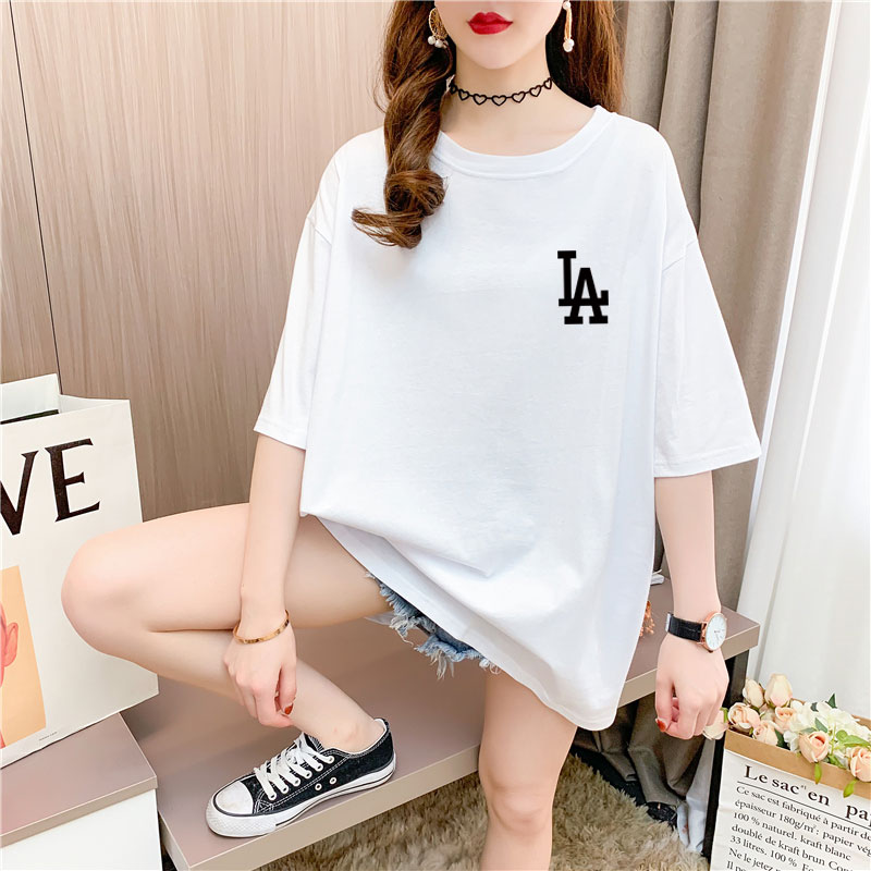 Real shooting 26 pieces of pure cotton medium length loose oversize summer clothes 9 colors Korean Short Sleeve T-shirt for women