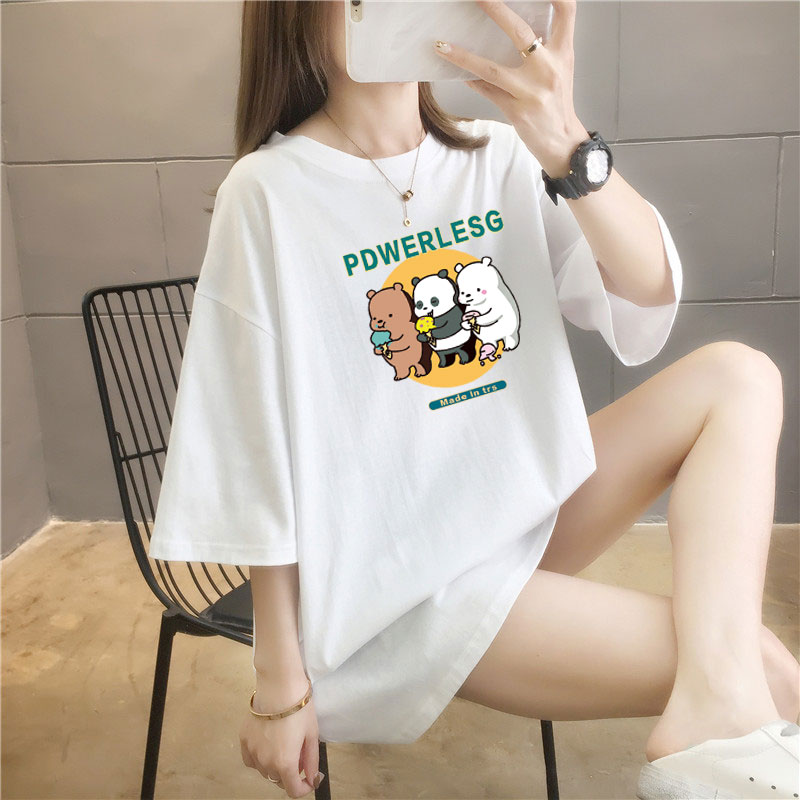 5 colors summer fat mm200kg plus medium length cotton Korean Short Sleeve T-Shirt