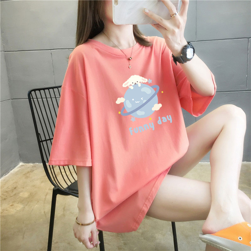 5 colors summer fat mm loose large medium length 26 thread cotton Korean Short Sleeve T-Shirt