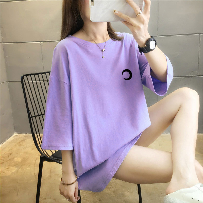 5 colors summer fat mm loose large medium length 26 thread cotton Korean Short Sleeve T-Shirt