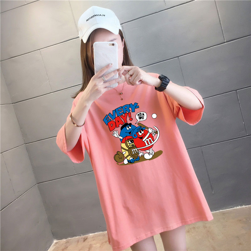 5 colors summer fat mm loose large medium length 26 thread cotton Korean Short Sleeve T-Shirt