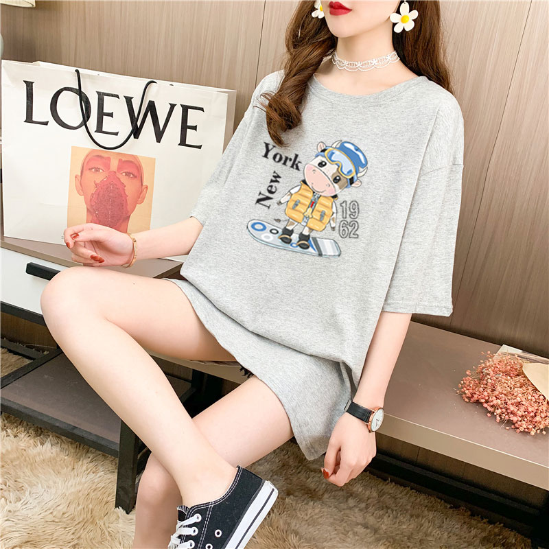 Real shooting 26 pieces of pure cotton medium length loose oversize summer clothes 9 colors Korean Short Sleeve T-shirt for women