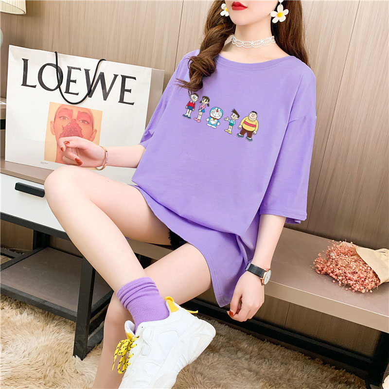 Real shooting 26 pieces of pure cotton medium length loose oversize summer clothes 9 colors Korean Short Sleeve T-shirt for women